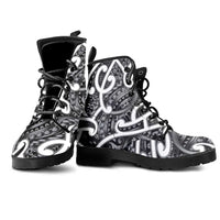 Aotearoa Maori Kowhaiwhai Leather Boots Kiwikiwi Puhoro and Patiki LT9 - Polynesian Pride