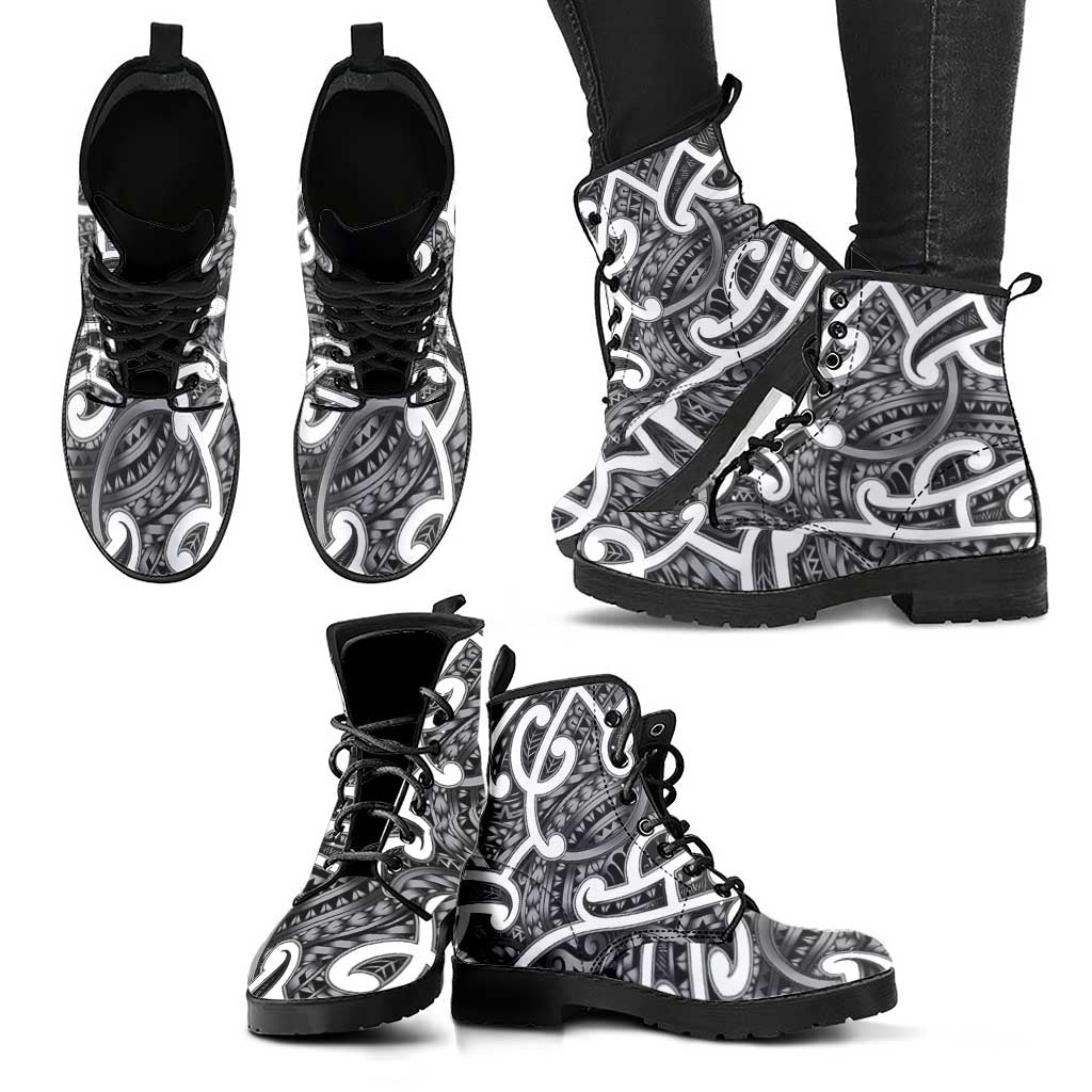 Aotearoa Maori Kowhaiwhai Leather Boots Kiwikiwi Puhoro and Patiki LT9 - Polynesian Pride