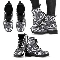 Aotearoa Maori Kowhaiwhai Leather Boots Kiwikiwi Puhoro and Patiki LT9 - Polynesian Pride