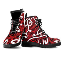 Aotearoa Maori Kowhaiwhai Leather Boots Whero Puhoro and Patiki LT9 - Polynesian Pride