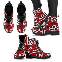 Aotearoa Maori Kowhaiwhai Leather Boots Whero Puhoro and Patiki LT9 - Polynesian Pride