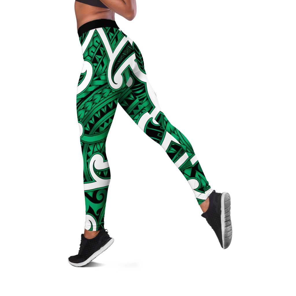 Aotearoa Maori Kowhaiwhai Leggings Kakariki Puhoro and Patiki LT9 Green - Polynesian Pride