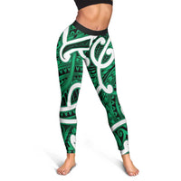 Aotearoa Maori Kowhaiwhai Leggings Kakariki Puhoro and Patiki LT9 - Polynesian Pride