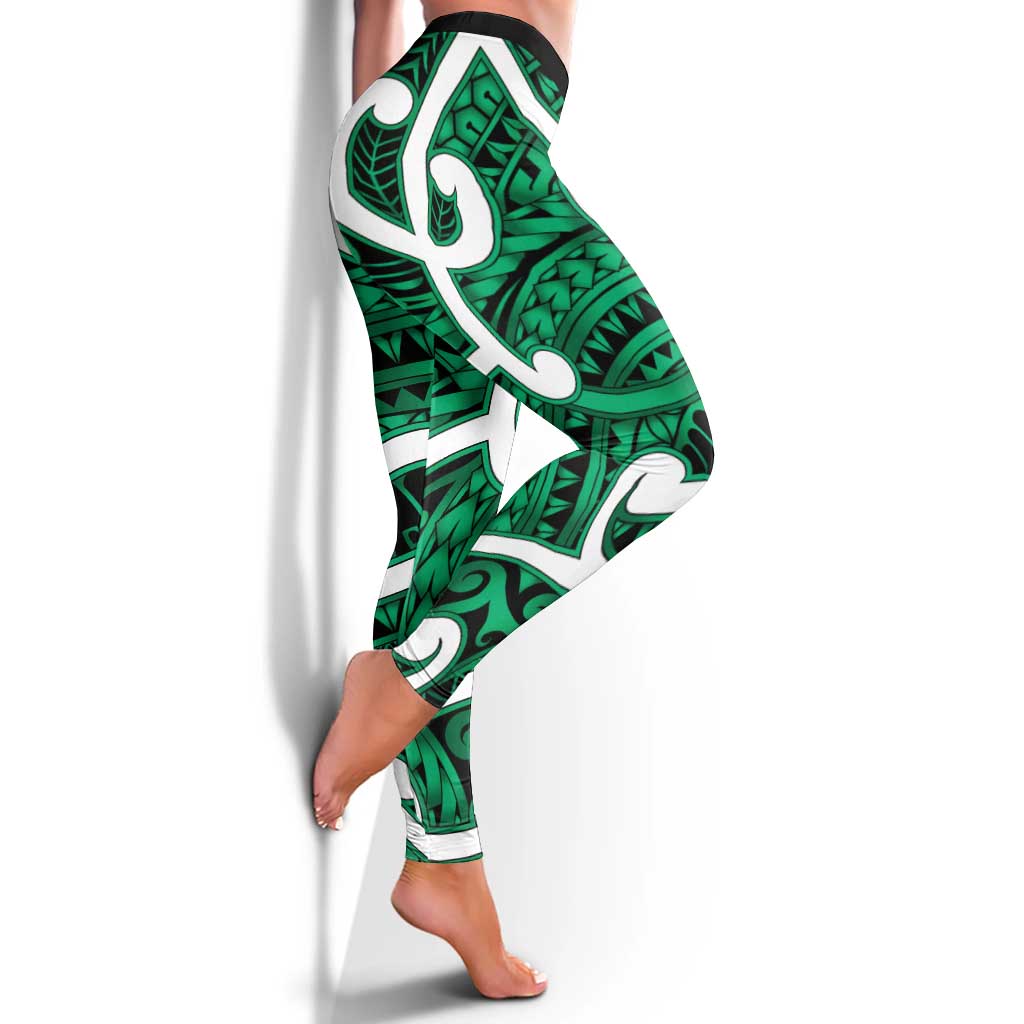 Aotearoa Maori Kowhaiwhai Leggings Kakariki Puhoro and Patiki LT9 - Polynesian Pride