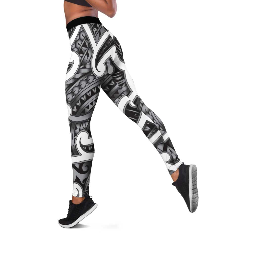 Aotearoa Maori Kowhaiwhai Leggings Kiwikiwi Puhoro and Patiki LT9 Grey - Polynesian Pride