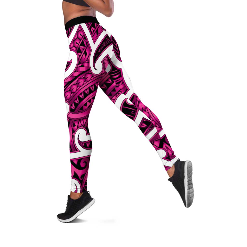 Aotearoa Maori Kowhaiwhai Leggings Mawhero Puhoro and Patiki LT9 Pink - Polynesian Pride