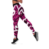 Aotearoa Maori Kowhaiwhai Leggings Mawhero Puhoro and Patiki LT9 Pink - Polynesian Pride