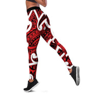 Aotearoa Maori Kowhaiwhai Leggings Whero Puhoro and Patiki LT9 Red - Polynesian Pride