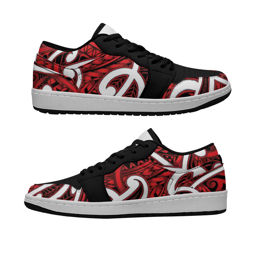 Aotearoa Maori Kowhaiwhai Low Sneakers Whero Puhoro and Patiki LT9 Red - Polynesian Pride