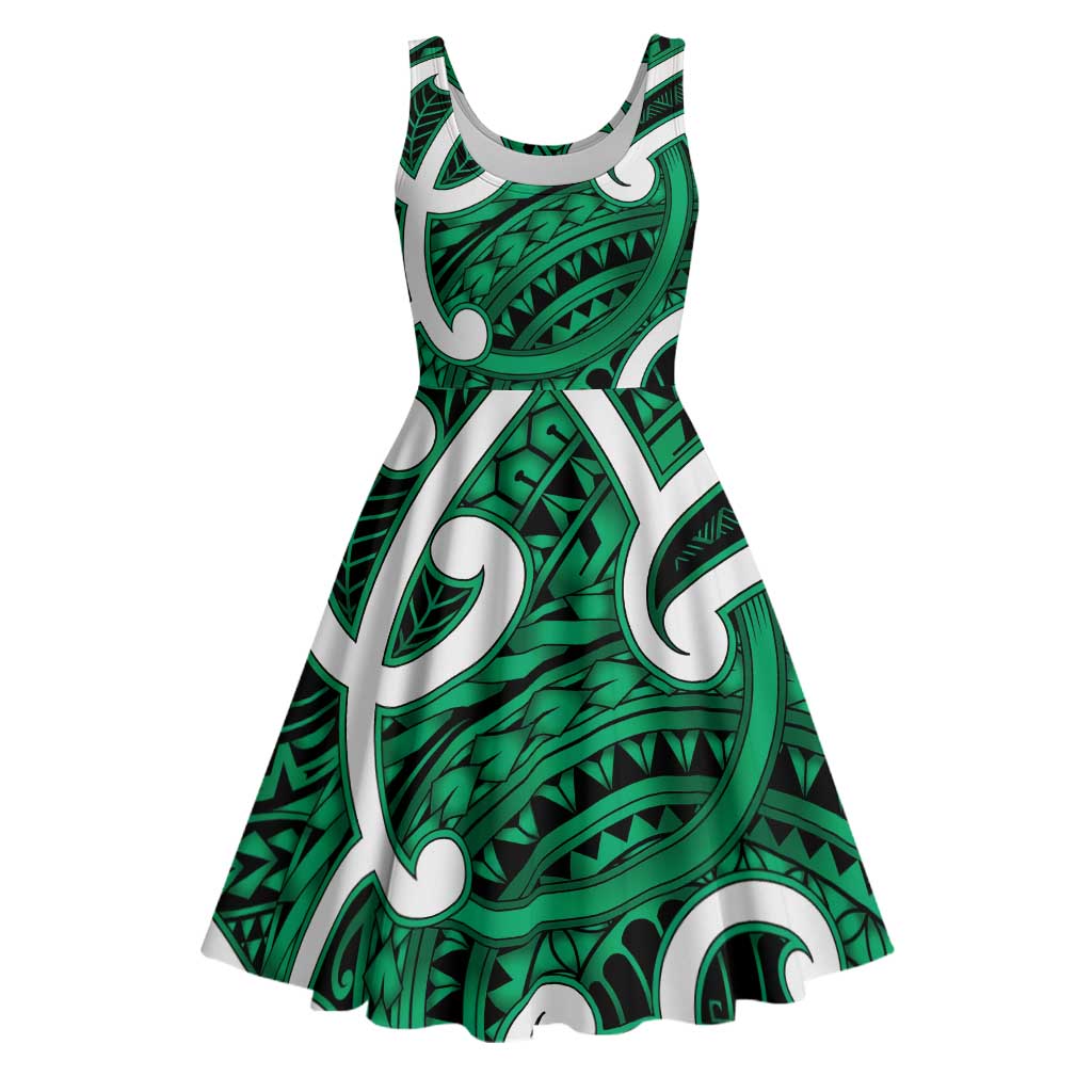 Aotearoa Maori Kowhaiwhai Midi Dress Kakariki Puhoro and Patiki LT9 Green - Polynesian Pride