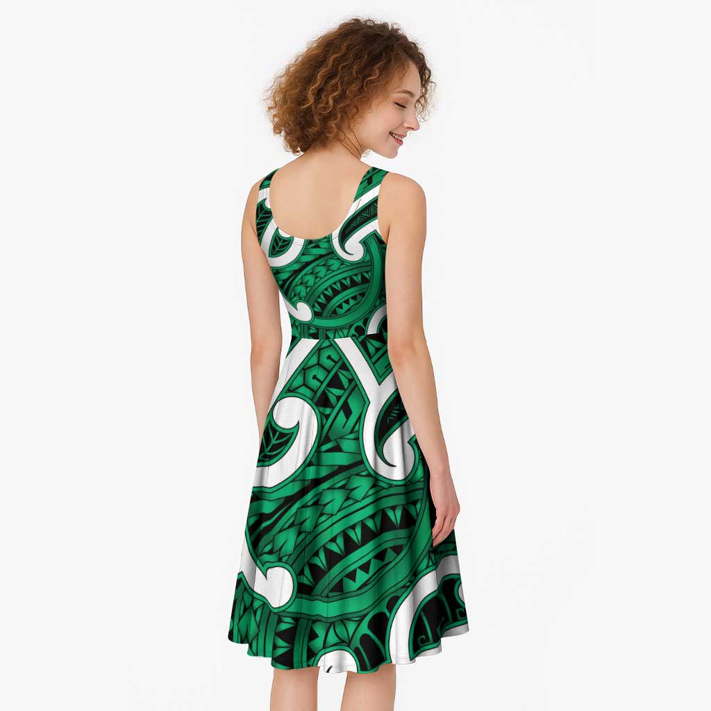 Aotearoa Maori Kowhaiwhai Midi Dress Kakariki Puhoro and Patiki LT9 - Polynesian Pride