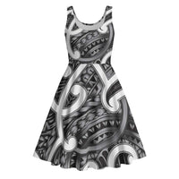 Aotearoa Maori Kowhaiwhai Midi Dress Kiwikiwi Puhoro and Patiki LT9 Grey - Polynesian Pride