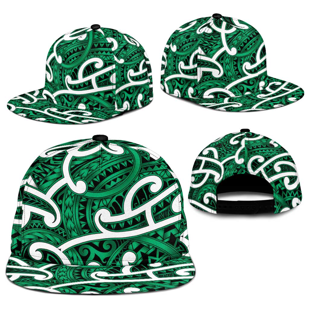 Aotearoa Maori Kowhaiwhai Snapback Cap Kakariki Puhoro and Patiki LT9 - Polynesian Pride