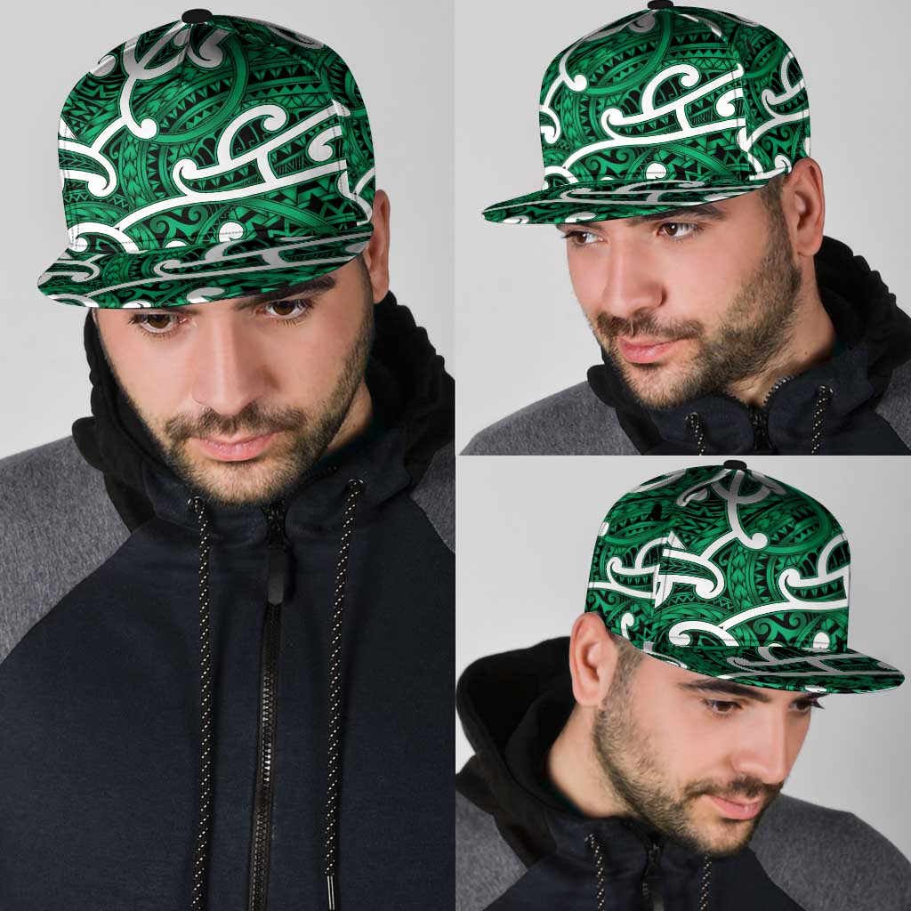 Aotearoa Maori Kowhaiwhai Snapback Cap Kakariki Puhoro and Patiki LT9 - Polynesian Pride