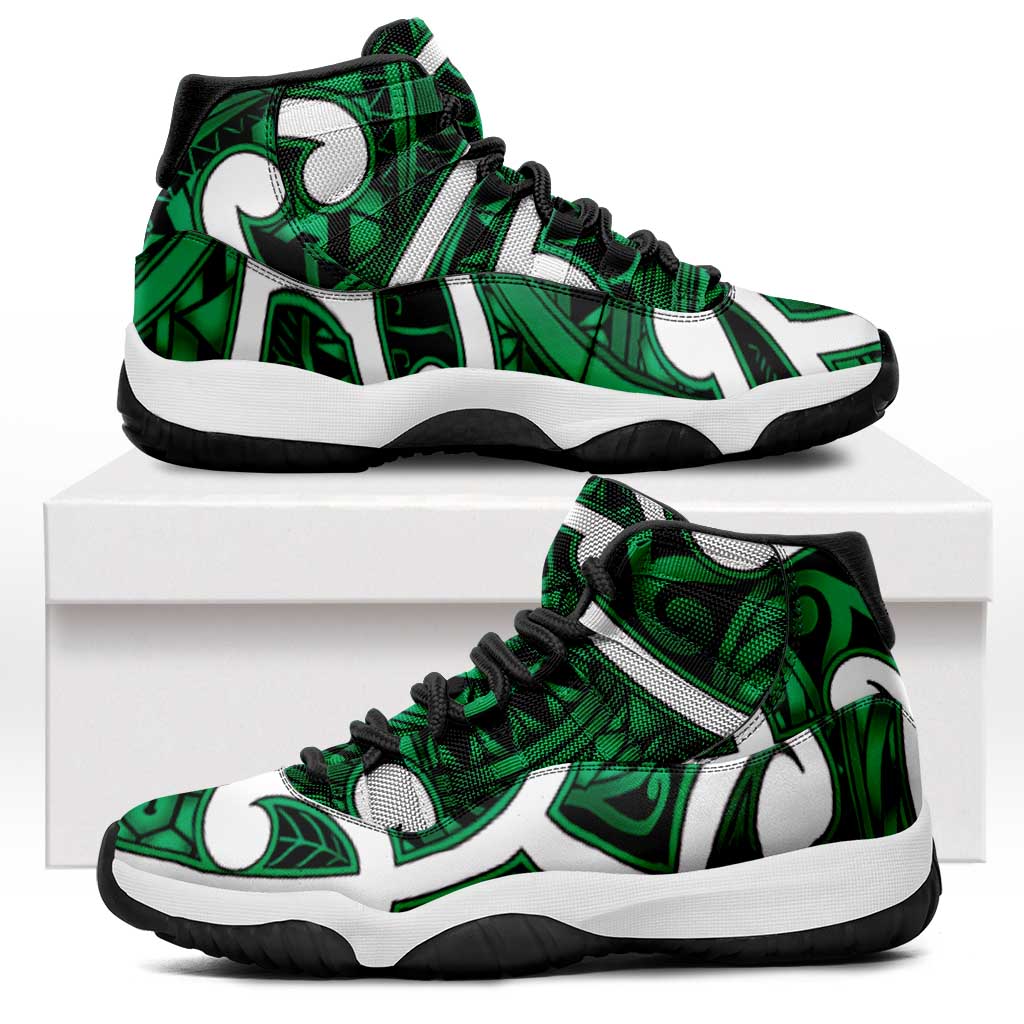 Aotearoa Maori Kowhaiwhai Sneakers J11 Kakariki Puhoro and Patiki LT9 Green - Polynesian Pride