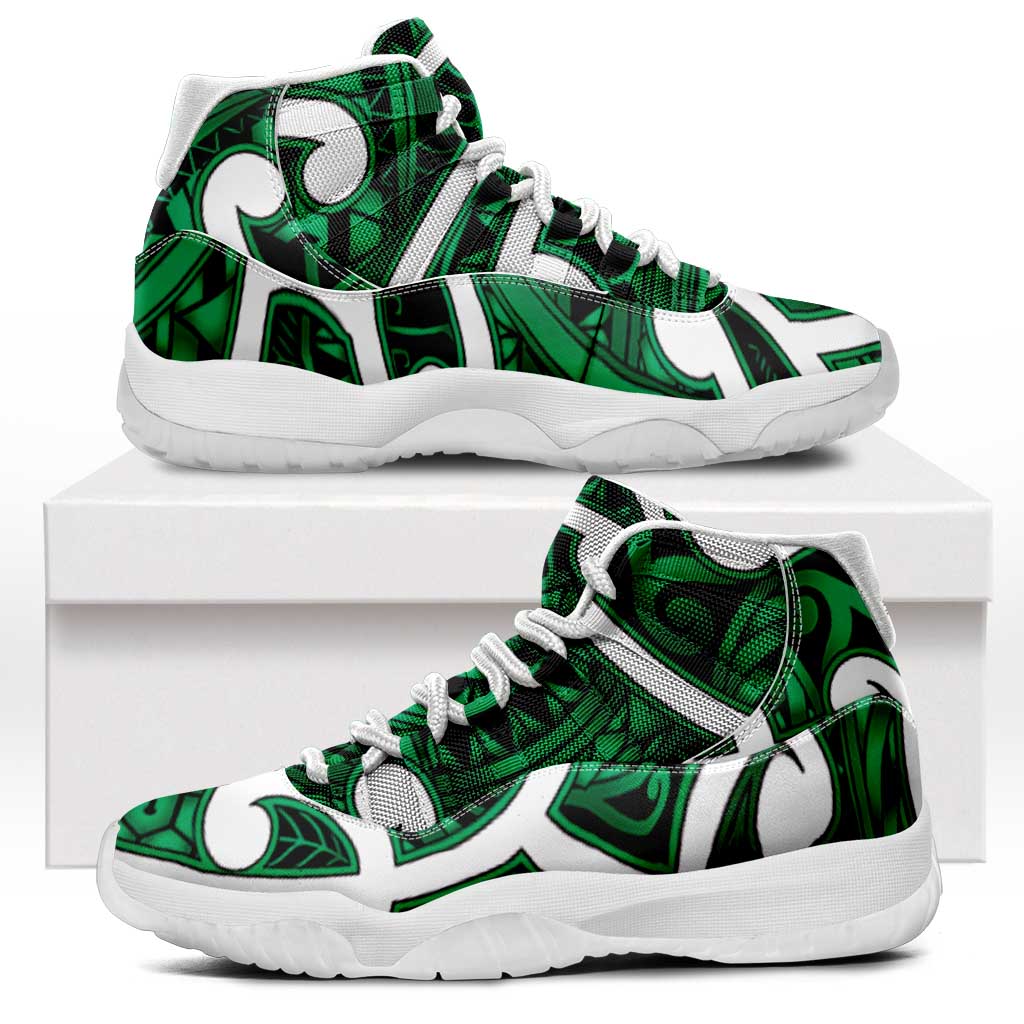 Aotearoa Maori Kowhaiwhai Sneakers J11 Kakariki Puhoro and Patiki LT9 Green - Polynesian Pride