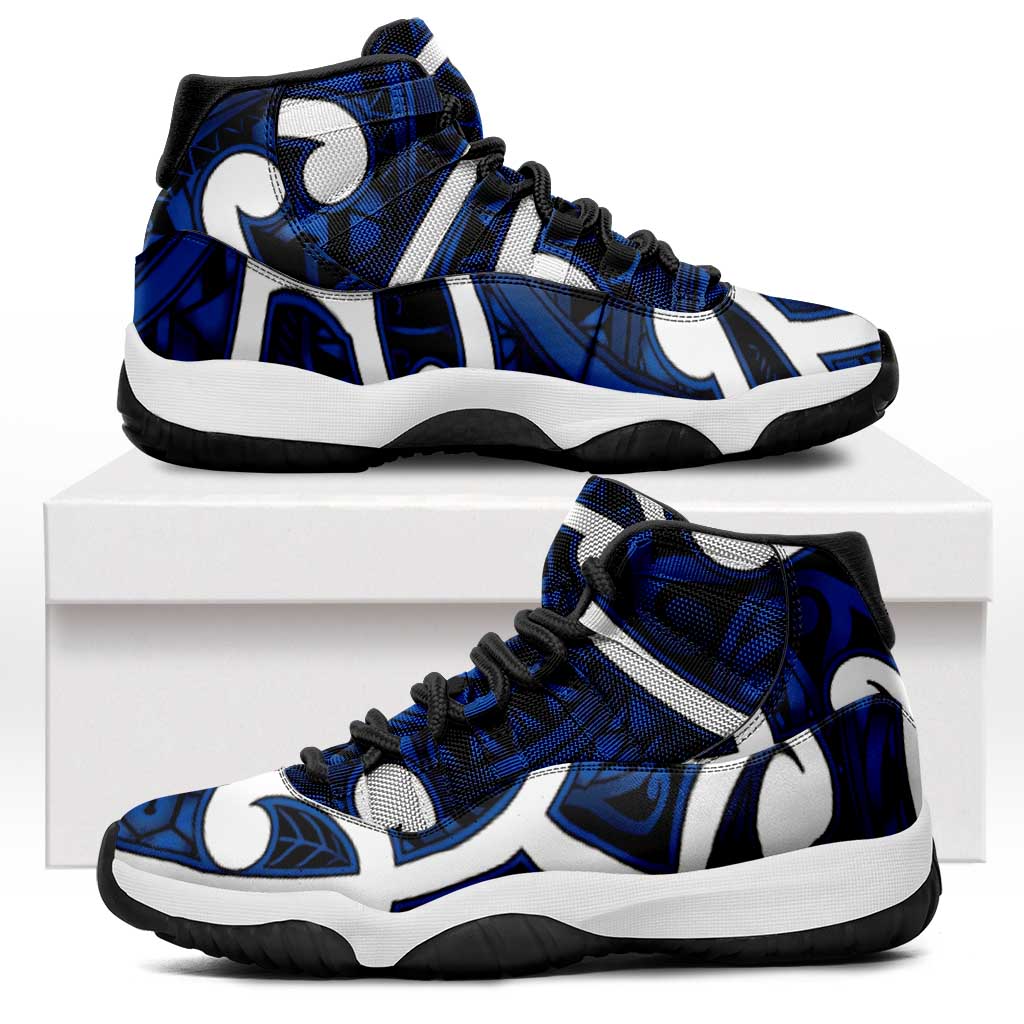 Aotearoa Maori Kowhaiwhai Sneakers J11 Kikorangi Puhoro and Patiki LT9 Blue - Polynesian Pride