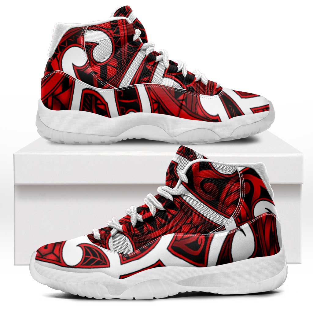 Aotearoa Maori Kowhaiwhai Sneakers J11 Whero Puhoro and Patiki LT9 Red - Polynesian Pride