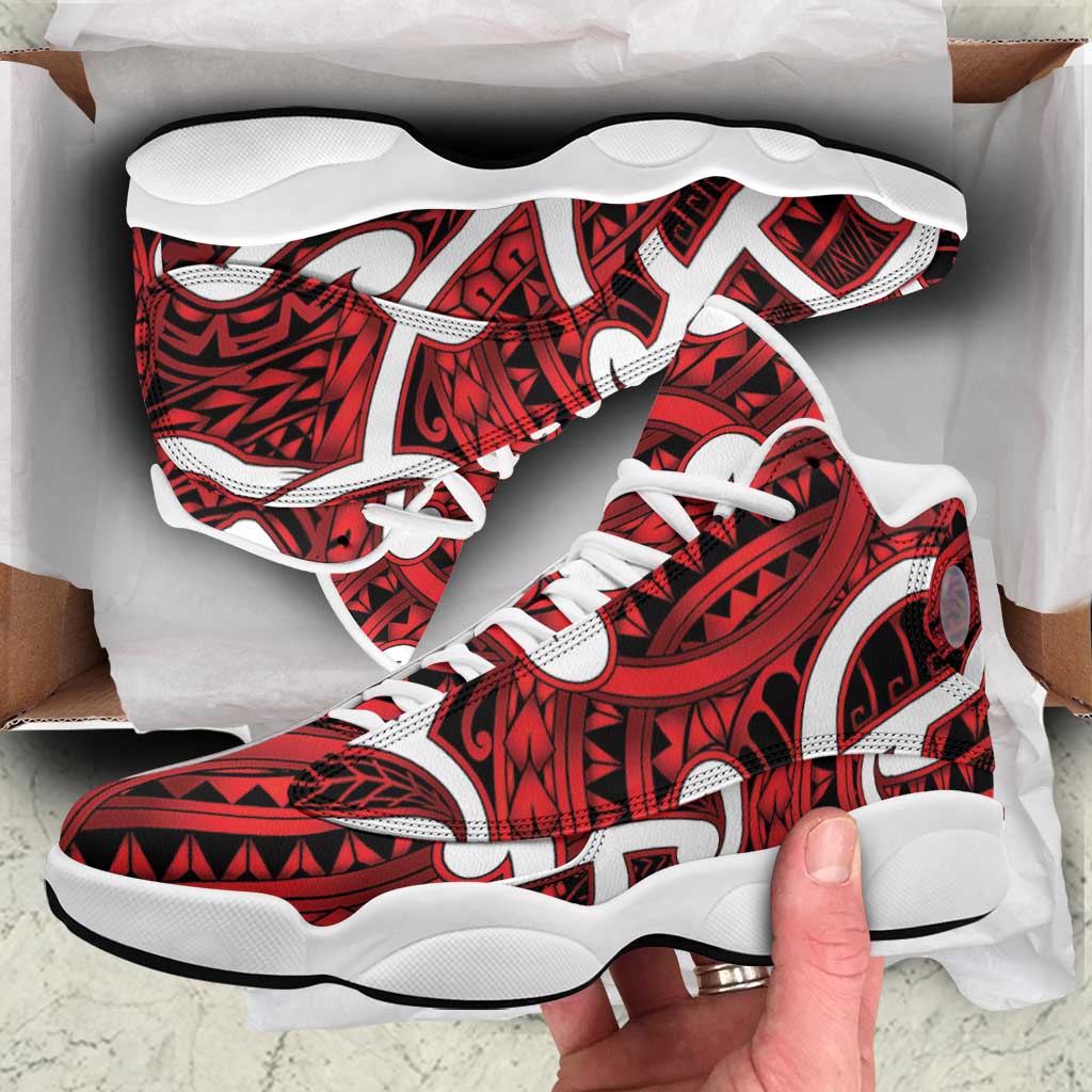 Aotearoa Maori Kowhaiwhai Sneakers J13 Whero Puhoro and Patiki LT9 Red - Polynesian Pride