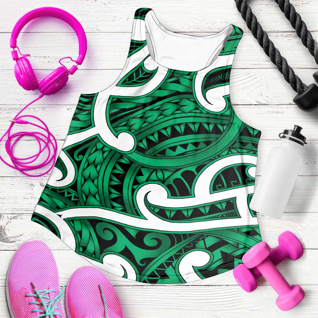 Aotearoa Maori Kowhaiwhai Women Racerback Tank Kakariki Puhoro and Patiki LT9 Green - Polynesian Pride