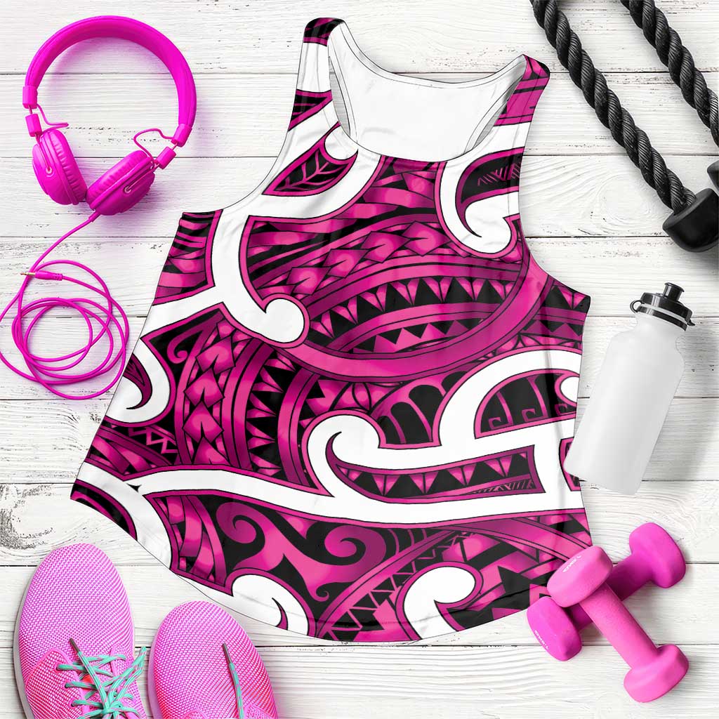 Aotearoa Maori Kowhaiwhai Women Racerback Tank Mawhero Puhoro and Patiki LT9 Pink - Polynesian Pride