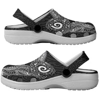 Aotearoa Maori Sea Animals Tribal Clogs Shoes Manta Ray and Shark Moko Pattern Black Color LT03 - Polynesian Pride