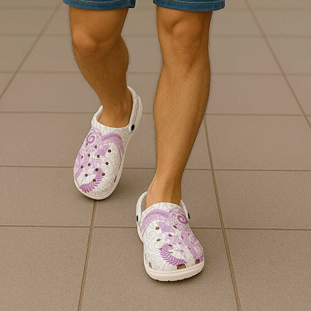 Aotearoa Maori Sea Animals Tribal Clogs Shoes Manta Ray and Shark Moko Pattern Pink Color LT03 - Polynesian Pride