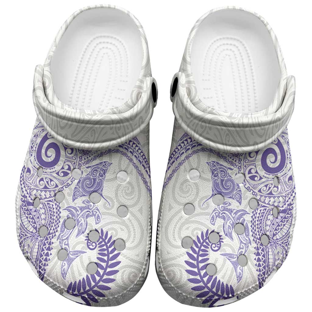 Aotearoa Maori Sea Animals Tribal Clogs Shoes Manta Ray and Shark Moko Pattern Purple Color LT03 Purple - Polynesian Pride