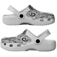 Aotearoa Maori Sea Animals Tribal Clogs Shoes Manta Ray and Shark Moko Pattern White Color LT03 - Polynesian Pride