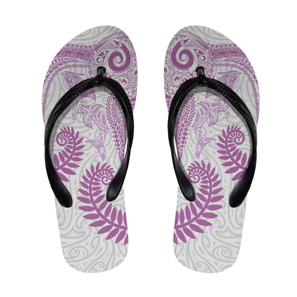 Aotearoa Maori Sea Animals Tribal Flip Flops Manta Ray and Shark Moko Pattern Pink Color LT03 Pink - Polynesian Pride
