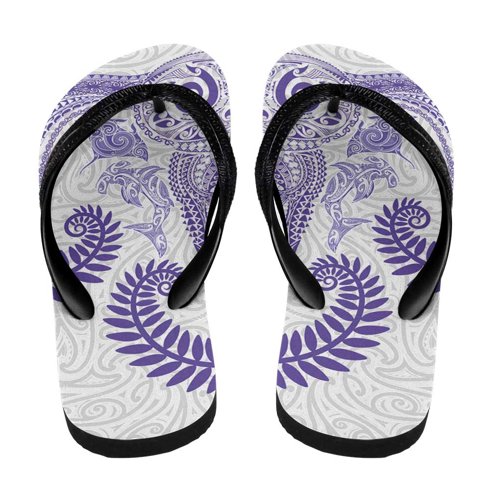 Aotearoa Maori Sea Animals Tribal Flip Flops Manta Ray and Shark Moko Pattern Purple Color LT03 - Polynesian Pride