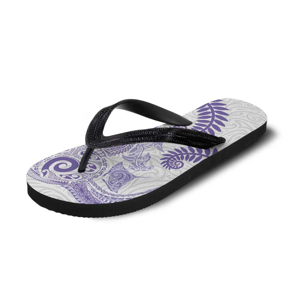 Aotearoa Maori Sea Animals Tribal Flip Flops Manta Ray and Shark Moko Pattern Purple Color LT03 - Polynesian Pride