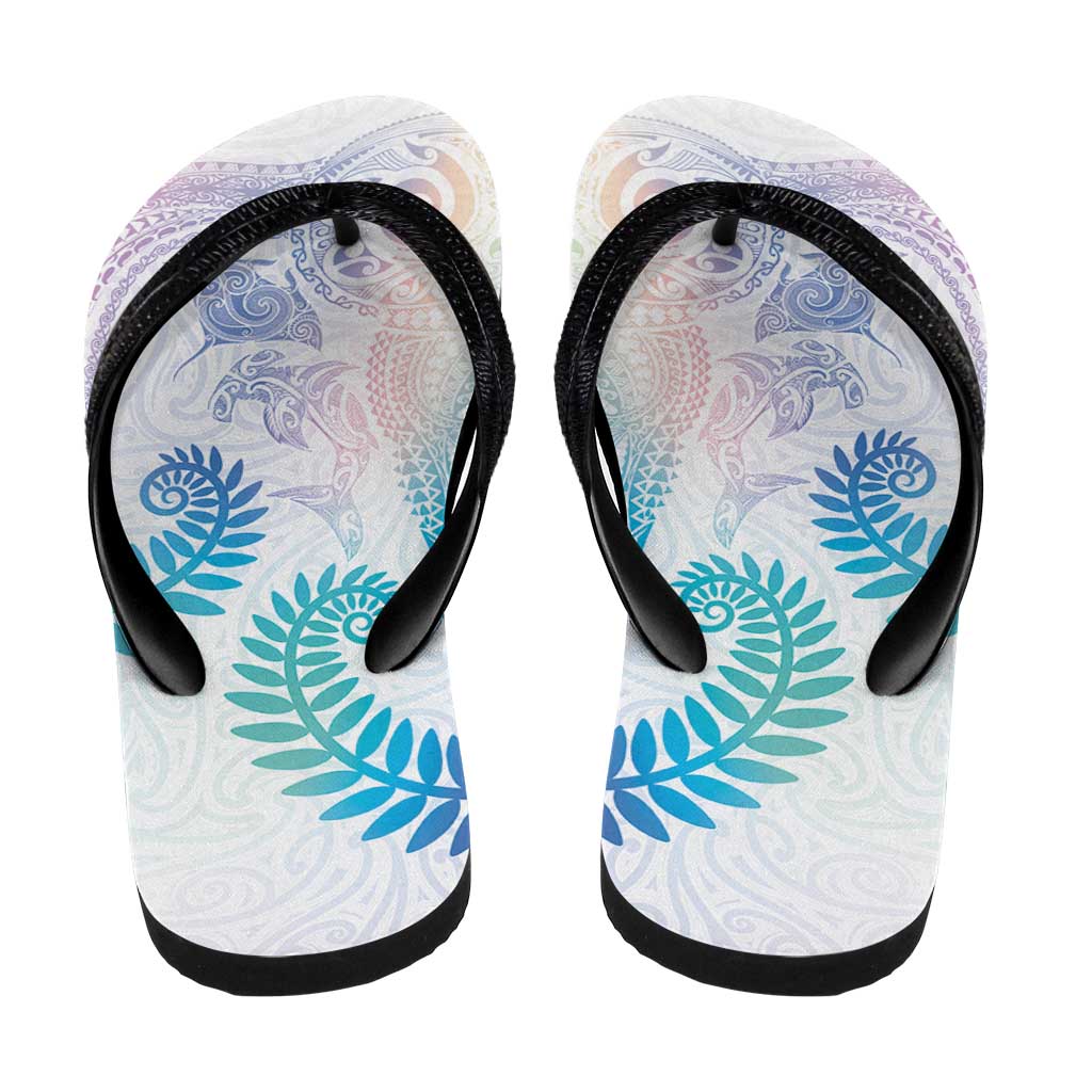 Aotearoa Maori Sea Animals Tribal Flip Flops Manta Ray and Shark Moko Pattern Sweet Pastel LT03 - Polynesian Pride