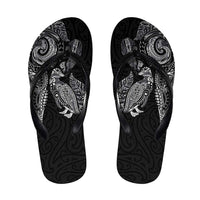 Aotearoa Moko Tribal Tattoo Flip Flops New Zealand Maori Penguin and Fantail Black Color
