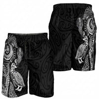 Aotearoa Moko Tribal Tattoo Shorts for Men New Zealand Maori Penguin and Fantail Black Color