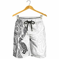 Aotearoa Moko Tribal Tattoo Shorts for Men New Zealand Maori Penguin and Fantail White Color