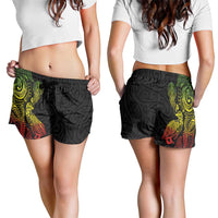 Aotearoa Moko Tribal Tattoo Shorts for Women New Zealand Maori Penguin and Fantail Reggae Style