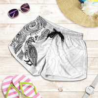 Aotearoa Moko Tribal Tattoo Shorts for Women New Zealand Maori Penguin and Fantail White Color