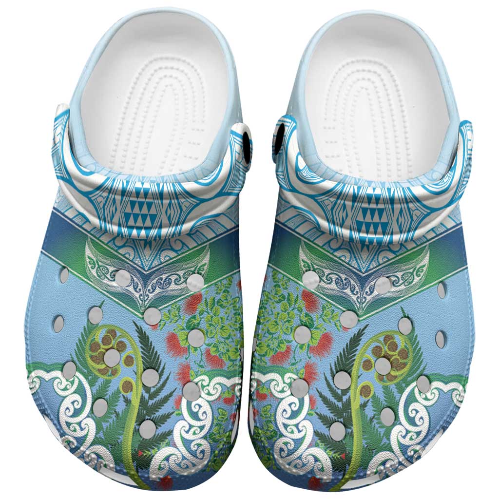 Aotearoa New Zealand Natural Plants Clogs Shoes Pohutukawa with Silver Ferns Koru Frond Maori Tattoos LT03