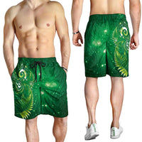 Aotearoa New Zealand New Year Shorts for Men Tribal Koru Tattoo Green Galaxy Maori Silver Fern