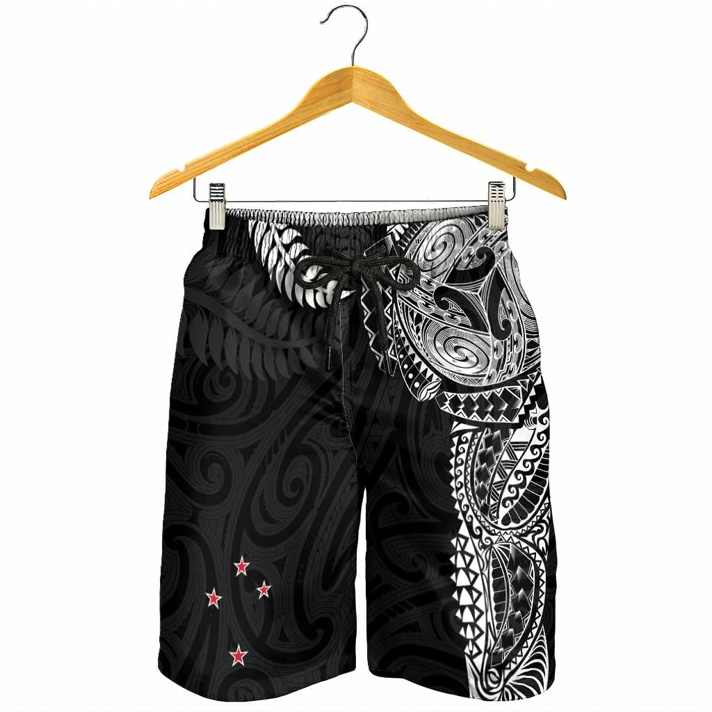 Aotearoa Volleyball Shorts for Men Silver Ferns and Maori Tribal Black LT03 - Polynesian Pride