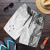 Aotearoa Volleyball Shorts for Men Silver Ferns and Maori Tribal White LT03 White - Polynesian Pride