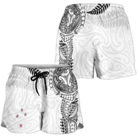 Aotearoa Volleyball Shorts for Women Silver Ferns and Maori Tribal White LT03 - Polynesian Pride