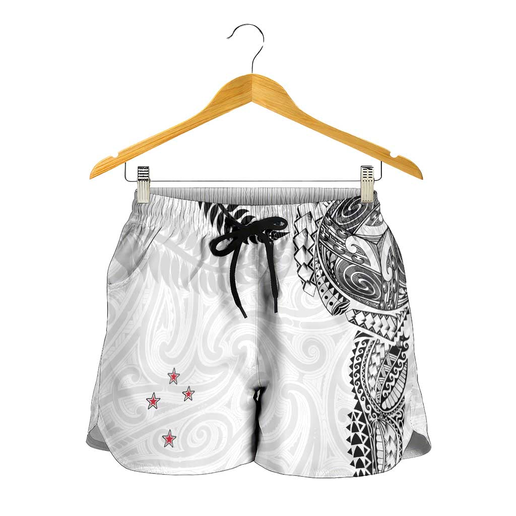 Aotearoa Volleyball Shorts for Women Silver Ferns and Maori Tribal White LT03 - Polynesian Pride