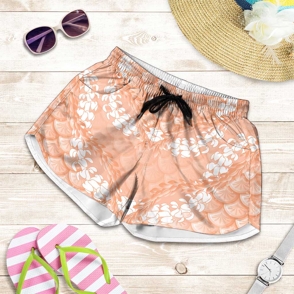 Apricot Mermaid Puakenikeni Maile Lei Shorts for Women LT01 Apricot - Polynesian Pride