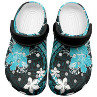 Aqua Polynesian Pattern With Tropical Flowers Clogs Shoes - Polynesian Pride