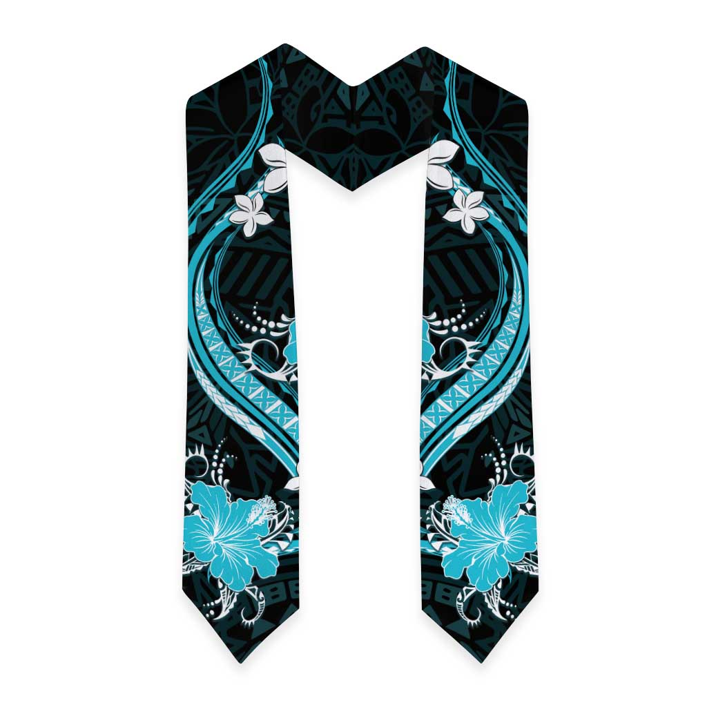 Aqua Polynesian Pattern With Tropical Flowers Graduation Stole LT05 - Polynesian Pride