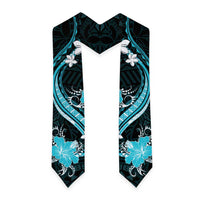 Aqua Polynesian Pattern With Tropical Flowers Graduation Stole LT05 - Polynesian Pride