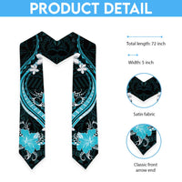 Aqua Polynesian Pattern With Tropical Flowers Graduation Stole LT05 - Polynesian Pride