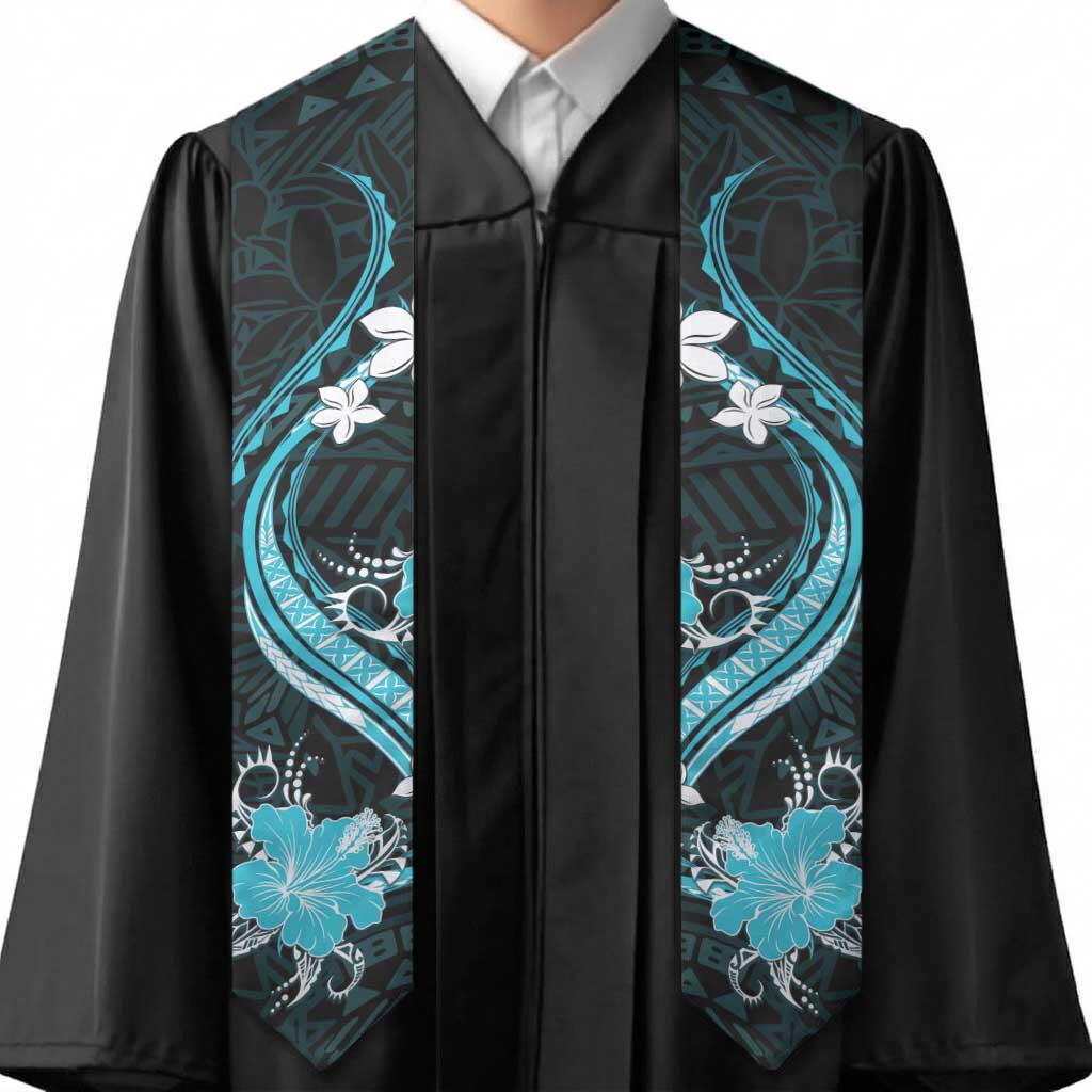 Aqua Polynesian Pattern With Tropical Flowers Graduation Stole LT05 - Polynesian Pride